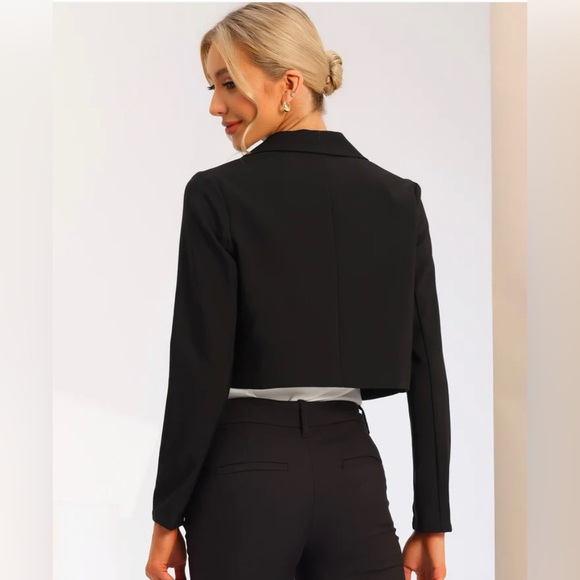 🆕 Allegra K Elegant Black Crop Women's Blazer - Picture 2 of 3